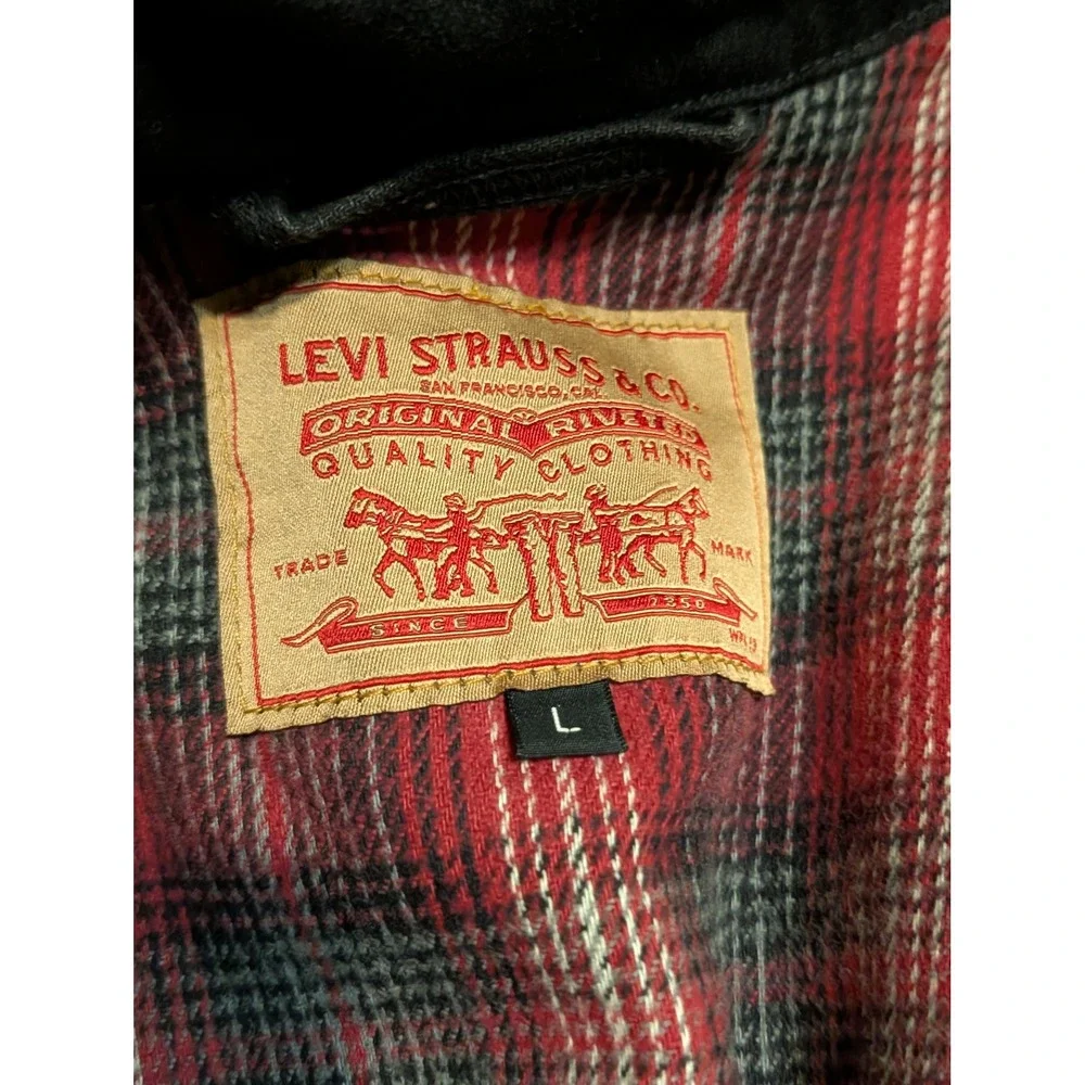 Levis 70699-4159 Black Trucker Jacket Plaid Flannel Lined Large 90s USA Made - Picture 6 of 9